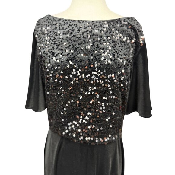 NEW Meetjen Black Velvet Sequin Top Flutter Sleeve Midi Holiday Parties Dress - Picture 4 of 11